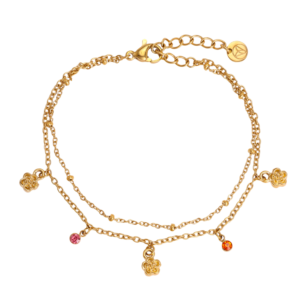 Edelstahl Armband 17cm kleine Blume und bunte Zirkonia