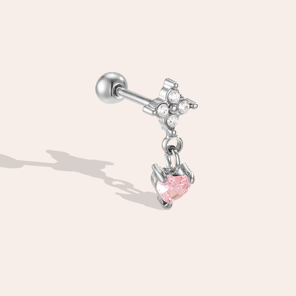 Edelstahl Piercing 10mm Mini Zirkonia Blumen Kleeblatt Herzförmig