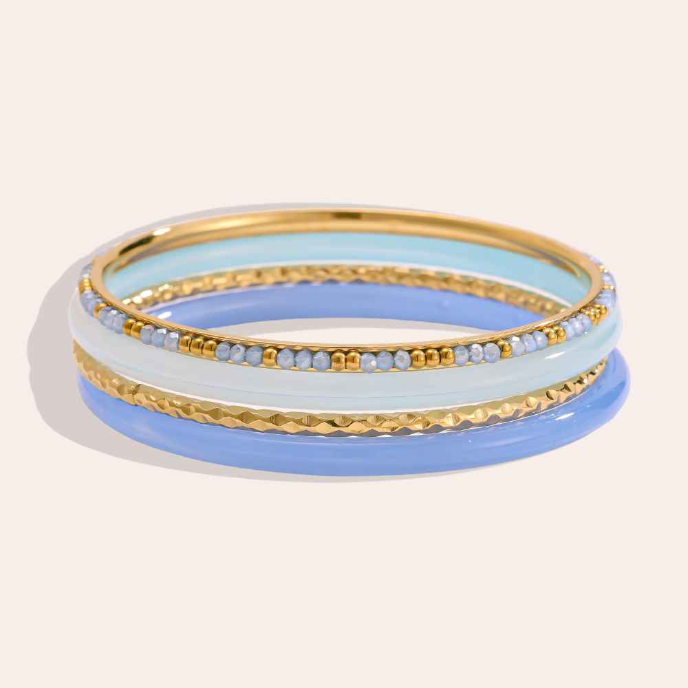 6.5cm Breite 4er Acryl Edelstahl Armreif Set 