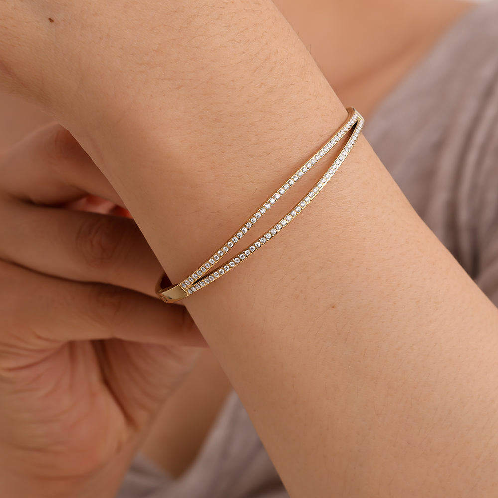 6.5cm Diameter Nice Two Layer Diamond Edelstahl Armreif   