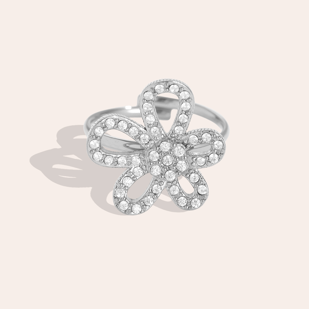 Pretty Diamond Flower Edelstahl Ring     