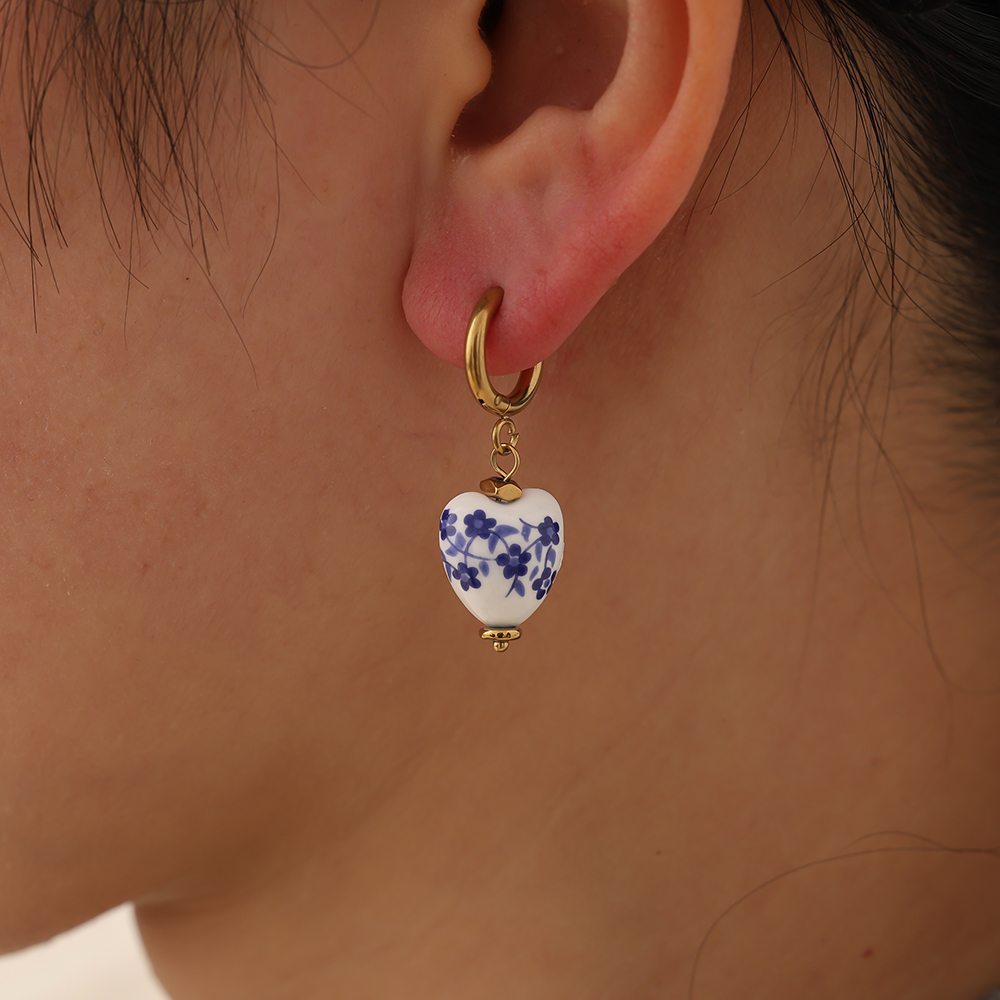 1.2*3.2cm Herz Keramik Edelstahl Ohrringe   
