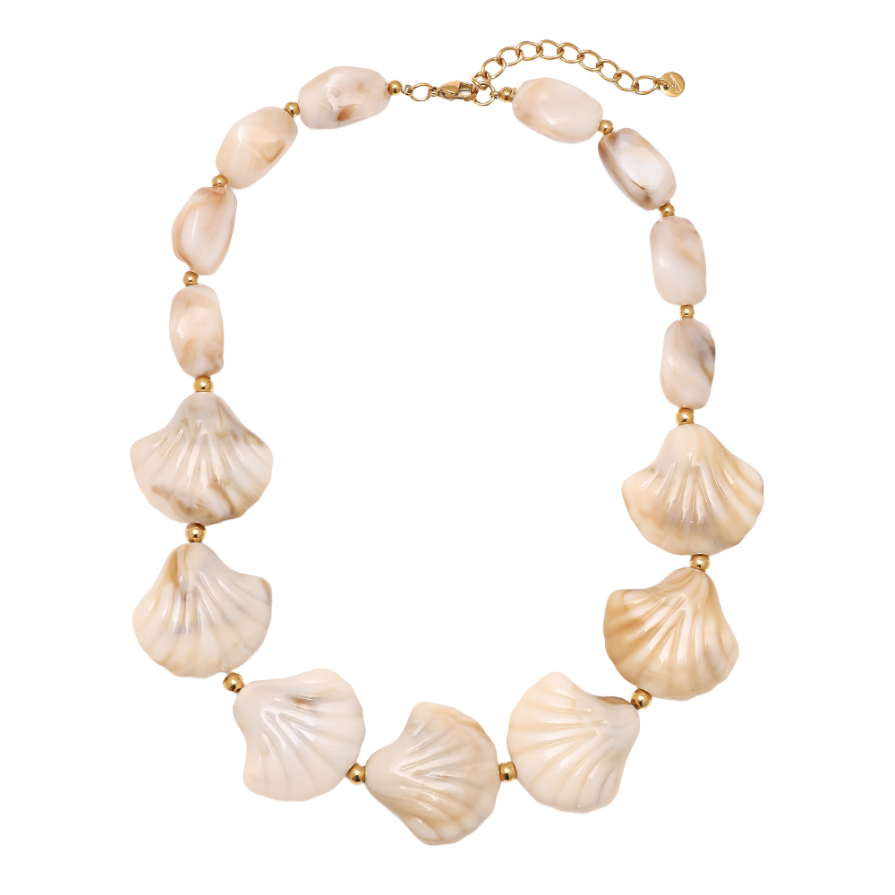 45cm Harzmuscheln und Steine Edelstahl Halskette   