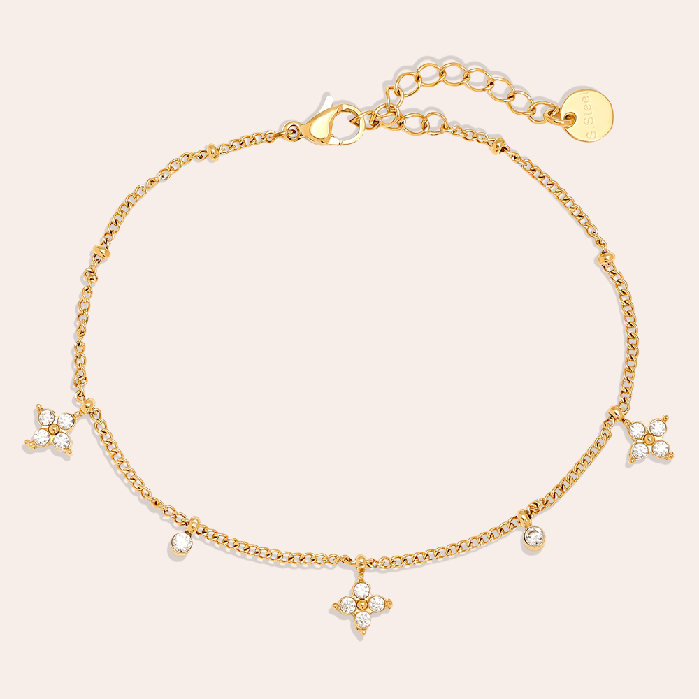 16cm Tiny Diamond Flower Edelstahl Armkette  