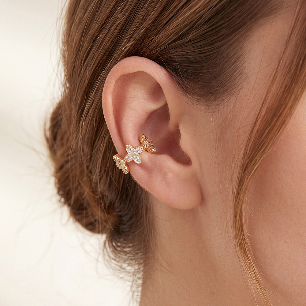 Vergoldete Ear-cuffs 17mm Zirkonia Kleeblatt 