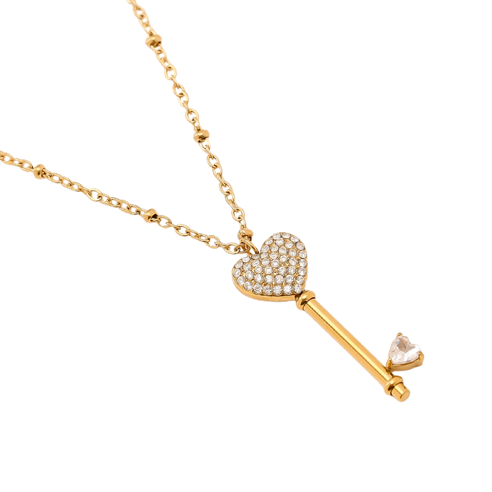 60cm Diamond Heart Key Edelstahl Halskette     