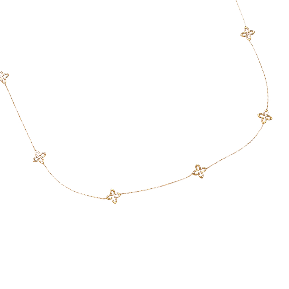 90cm Classic Lucky Flower Edelstahl Halskette    