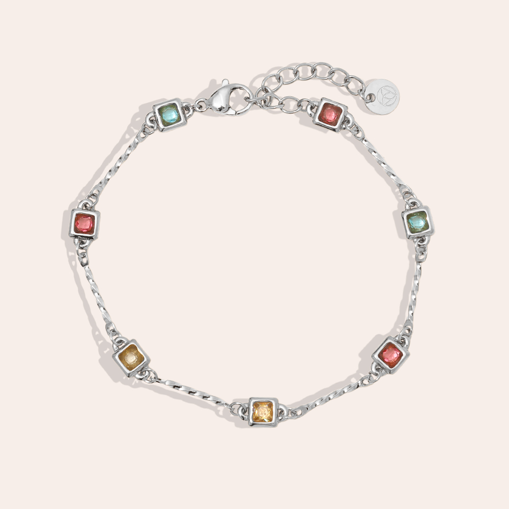 16.5cm Quadrat Zirkonia Stein Edelstahl Armband 