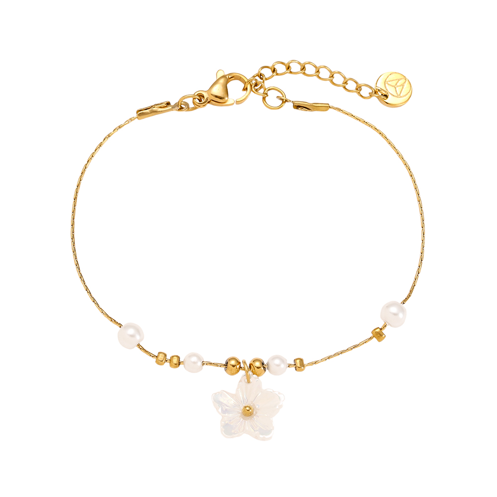17cm Pearl Dots And Flower Edelstahl Armband   
