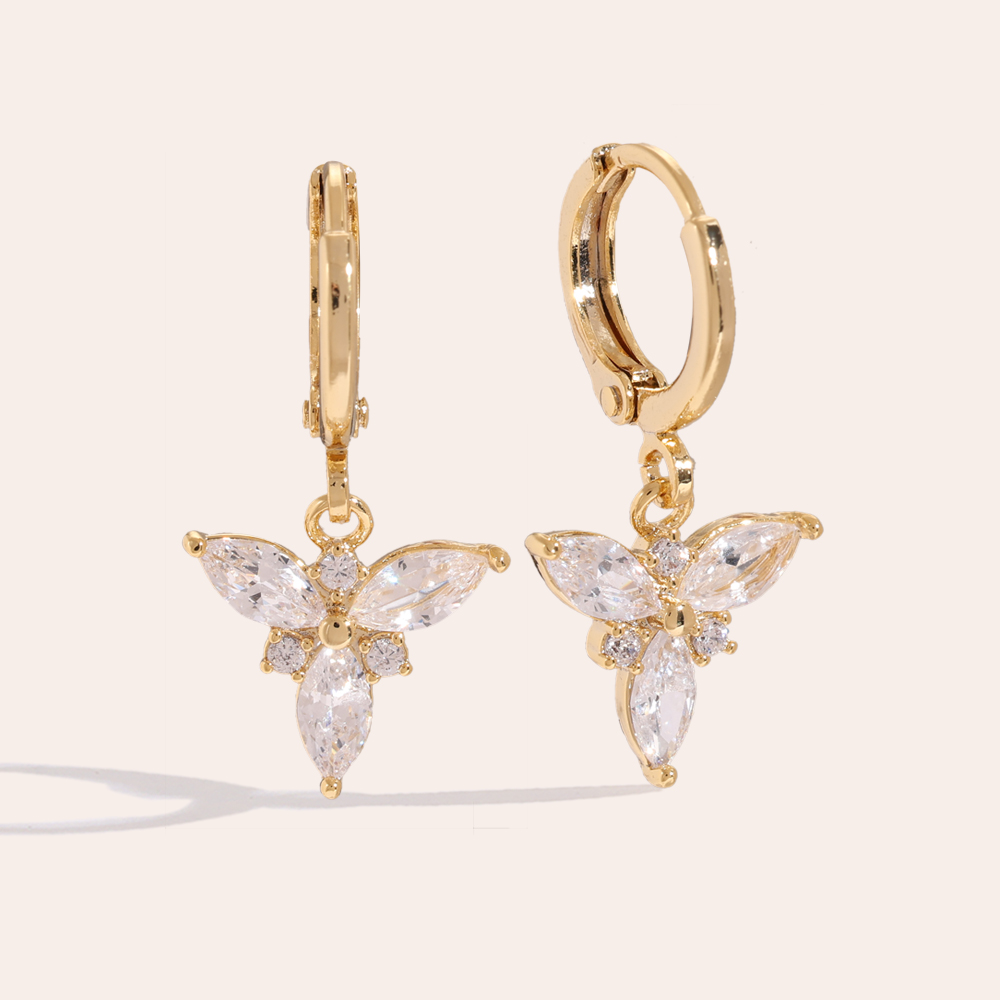 Three Petal Diamond Flower Vergoldete Ohrringe 