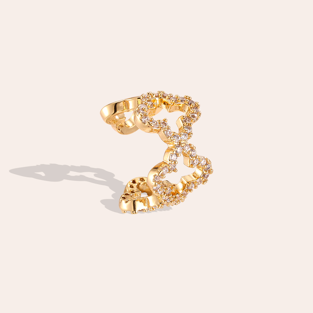 Vergoldete Ear-cuffs 14mm Zirkonia Kleeblatt