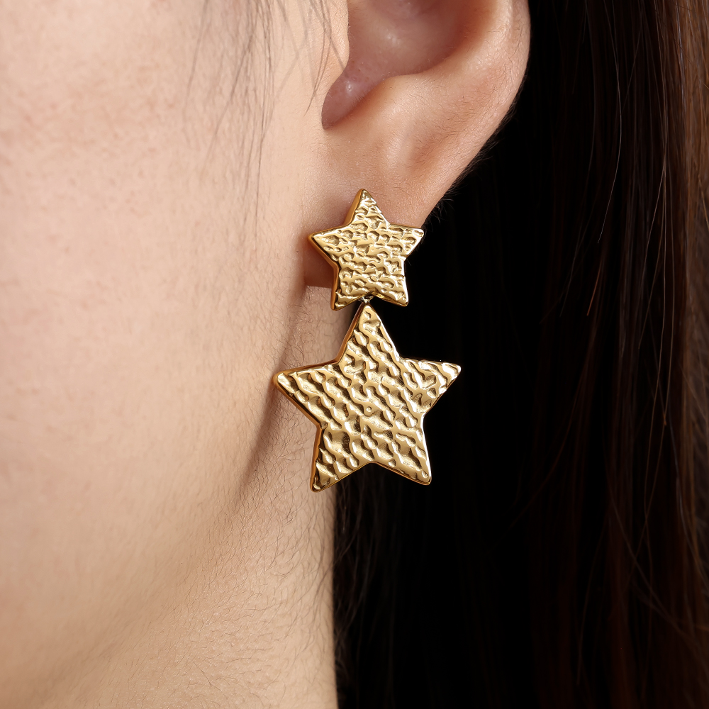 Edelstahl Ohrringe 2 Golden Stars