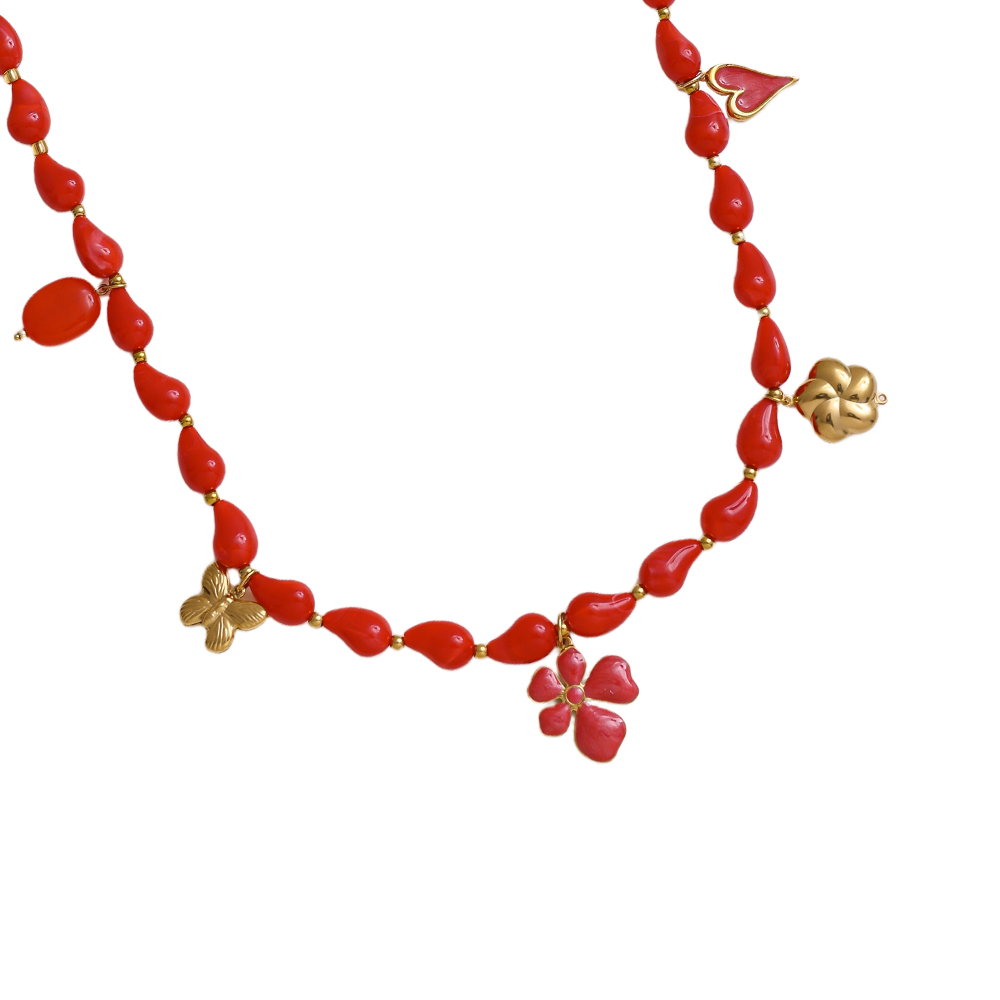 89cm Kette mit Harztropfen und goldenen Schmetterling, Blume, Herz Edelstahl Halskette     