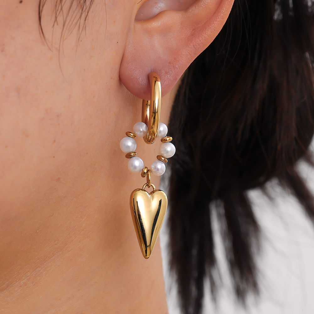 47*20mm Herz Süßwasserperlen  Edelstahl Ohrringe 
