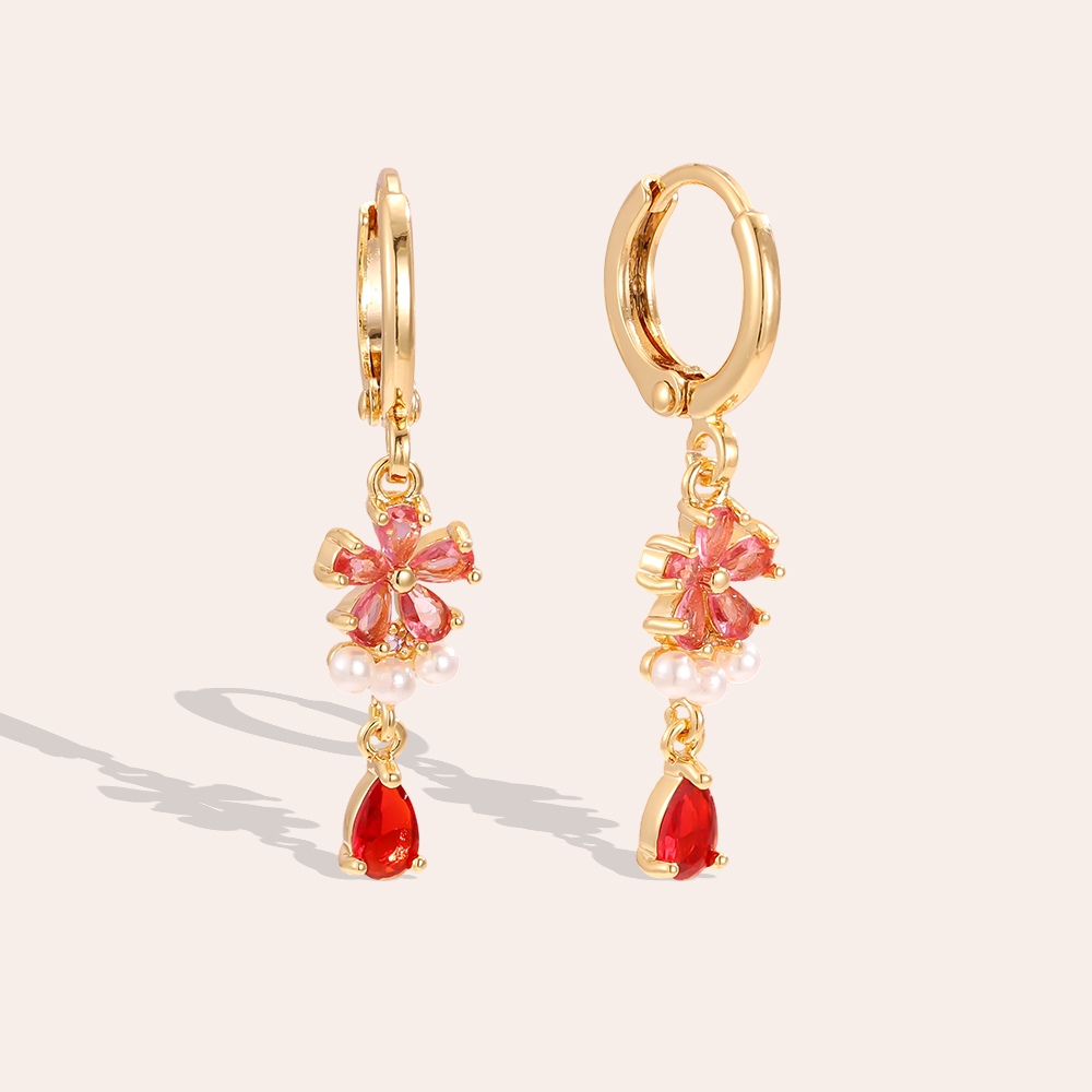 Vergoldete Ohrringe 34mm Farbiger Zirkonia Blume   