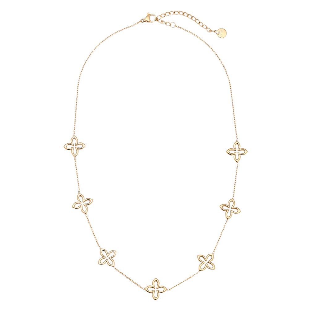 40cm Classic Lucky Flower Edelstahl Halskette    