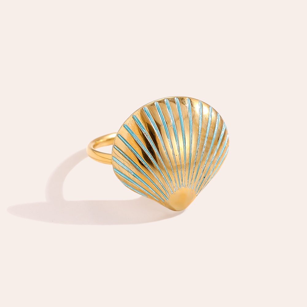 hellblau Muschel Edelstahl Ring      