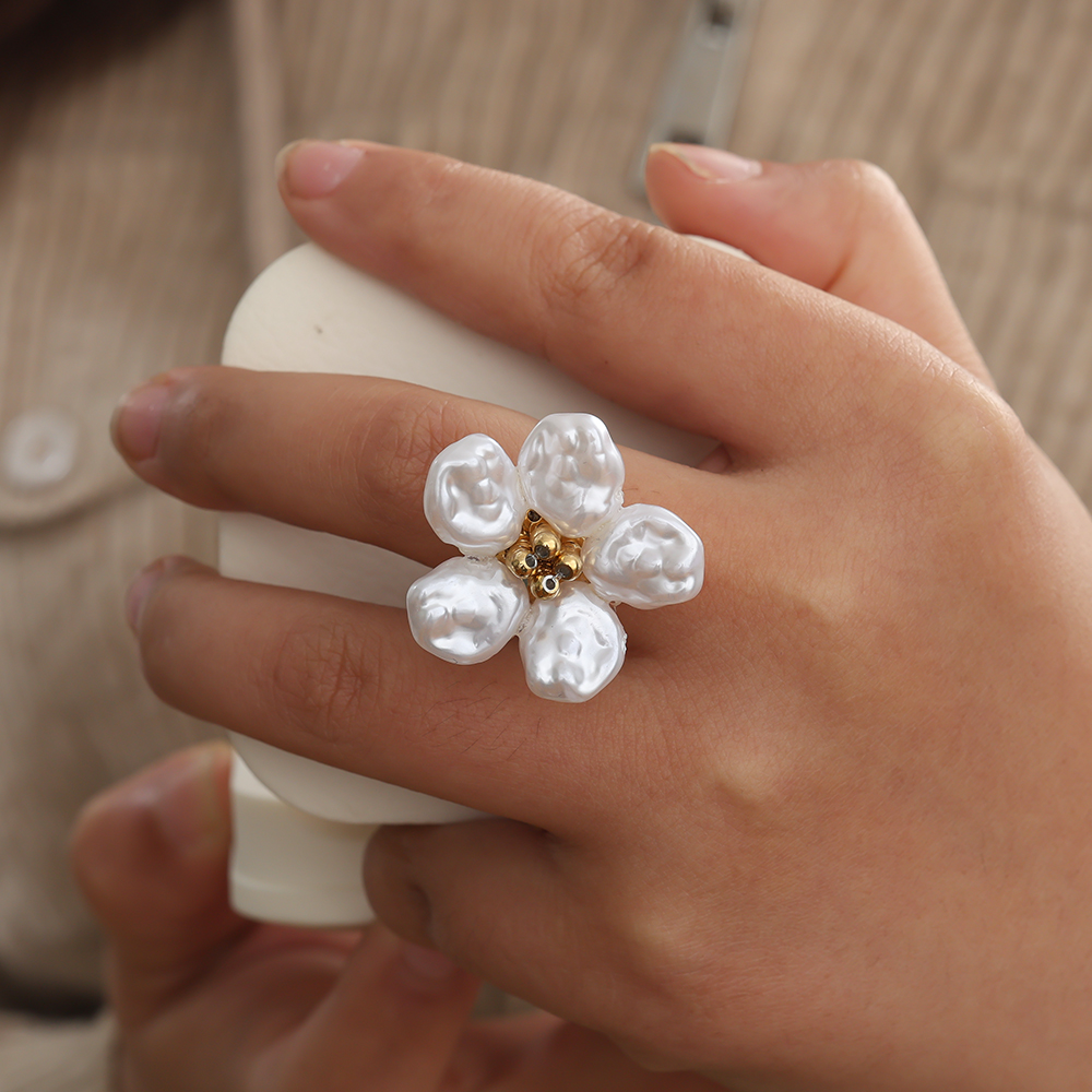 adjustable Pearl Flower Edelstahl Ring