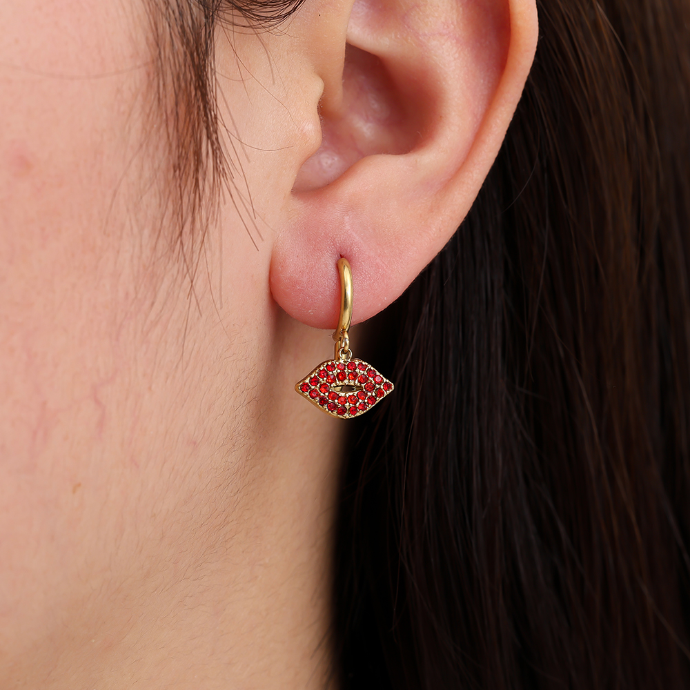 Edelstahl Ohrringe 2.1cm Red Diamond Lip