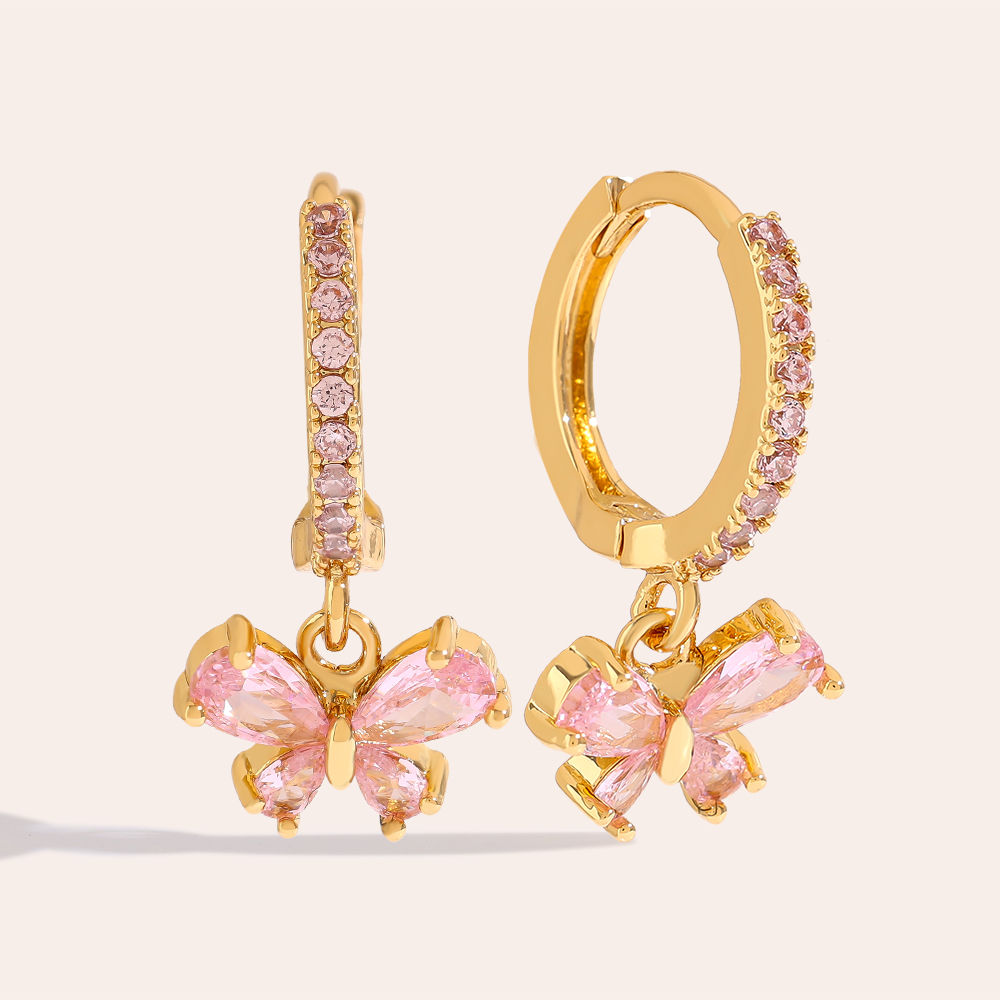 21mm Diamond Butterfly Gold Plated Earrings   