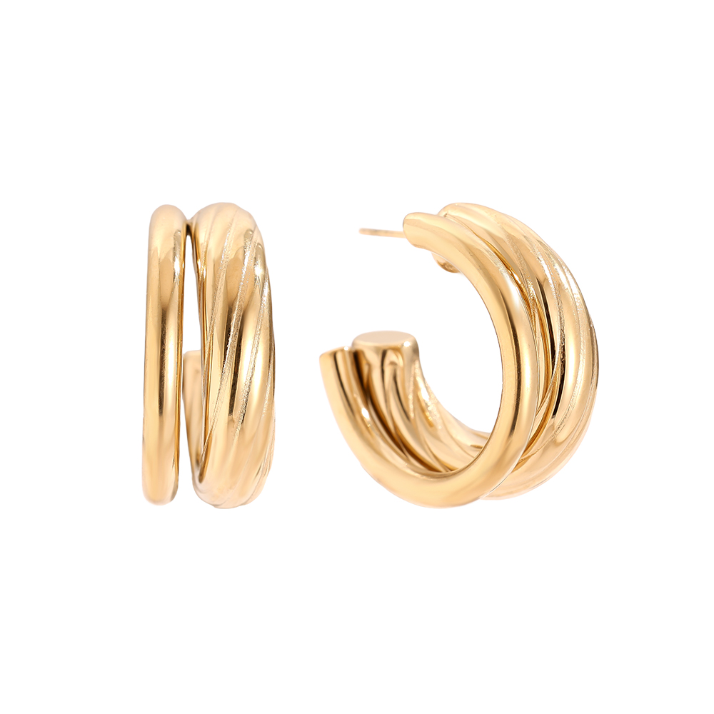 2cm Two Layer Half Hoop Edelstahl Ohrringe         