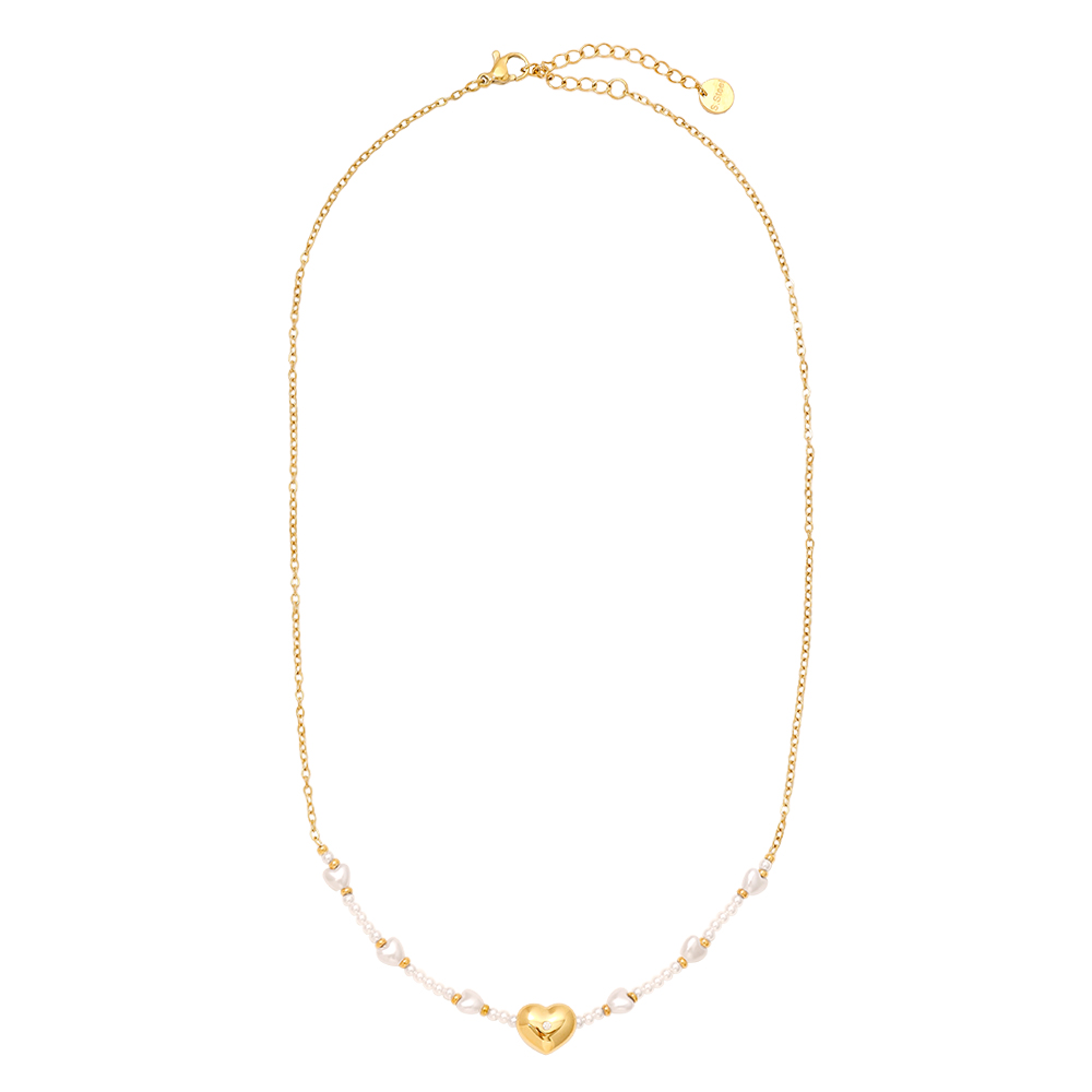 40cm Pearly And Hearts Edelstahl Halskette    