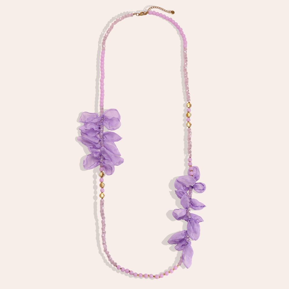 90cm Kristallkette mit Blütenblättern Edelstahl Halskette        