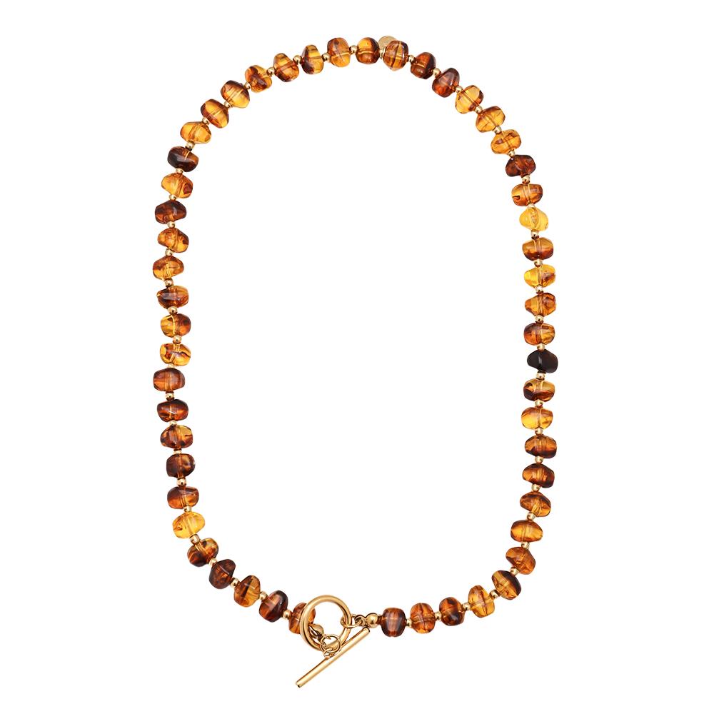 45cm Acrylic Brown Beads Edelstahl Halskette   