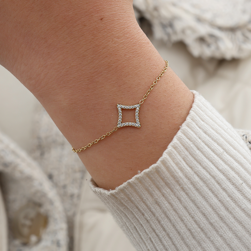 17cm Diamond Rhombus Edelstahl Armband    
