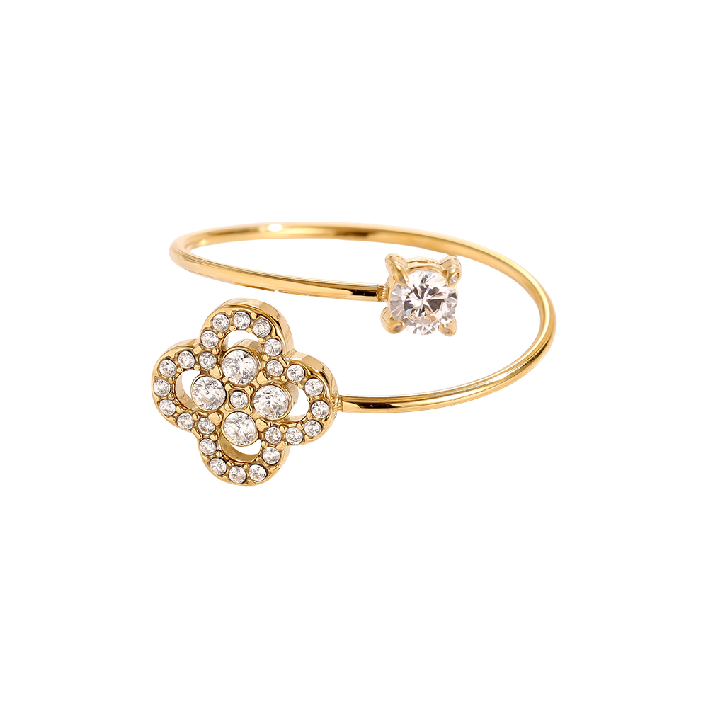 Diamond Lucky Flower Hug Edelstahl Ring      