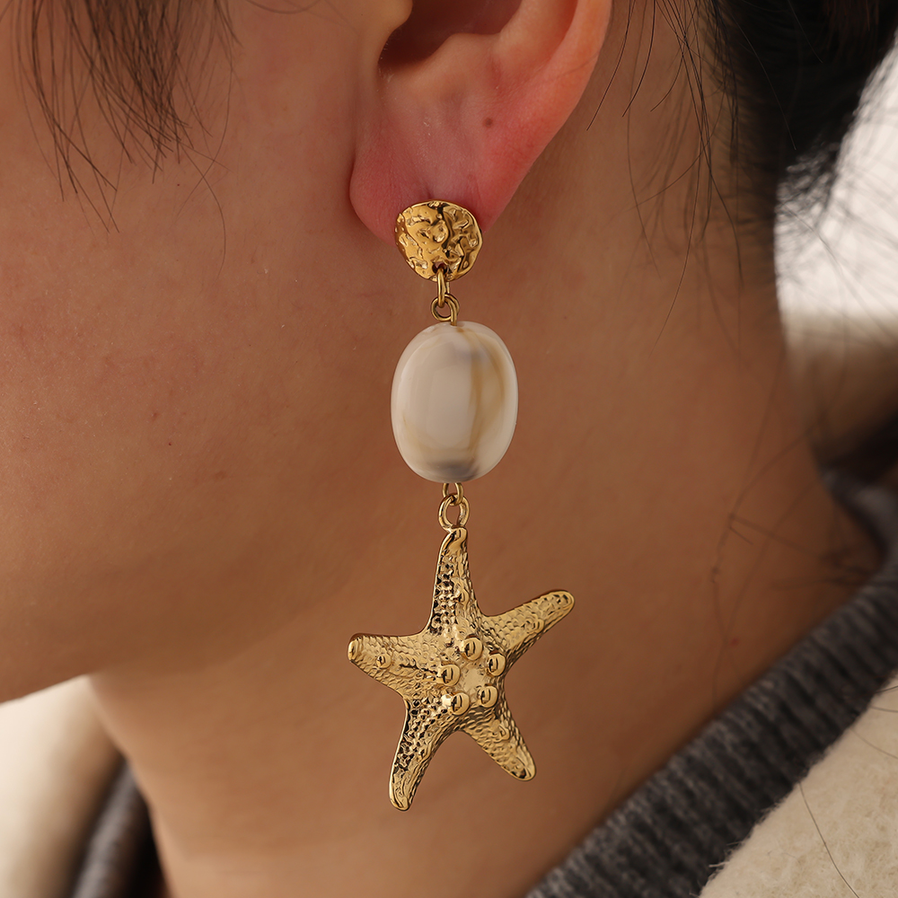 7cm Großer Seestern und grün Acryl Edelstahl Ohrringe     