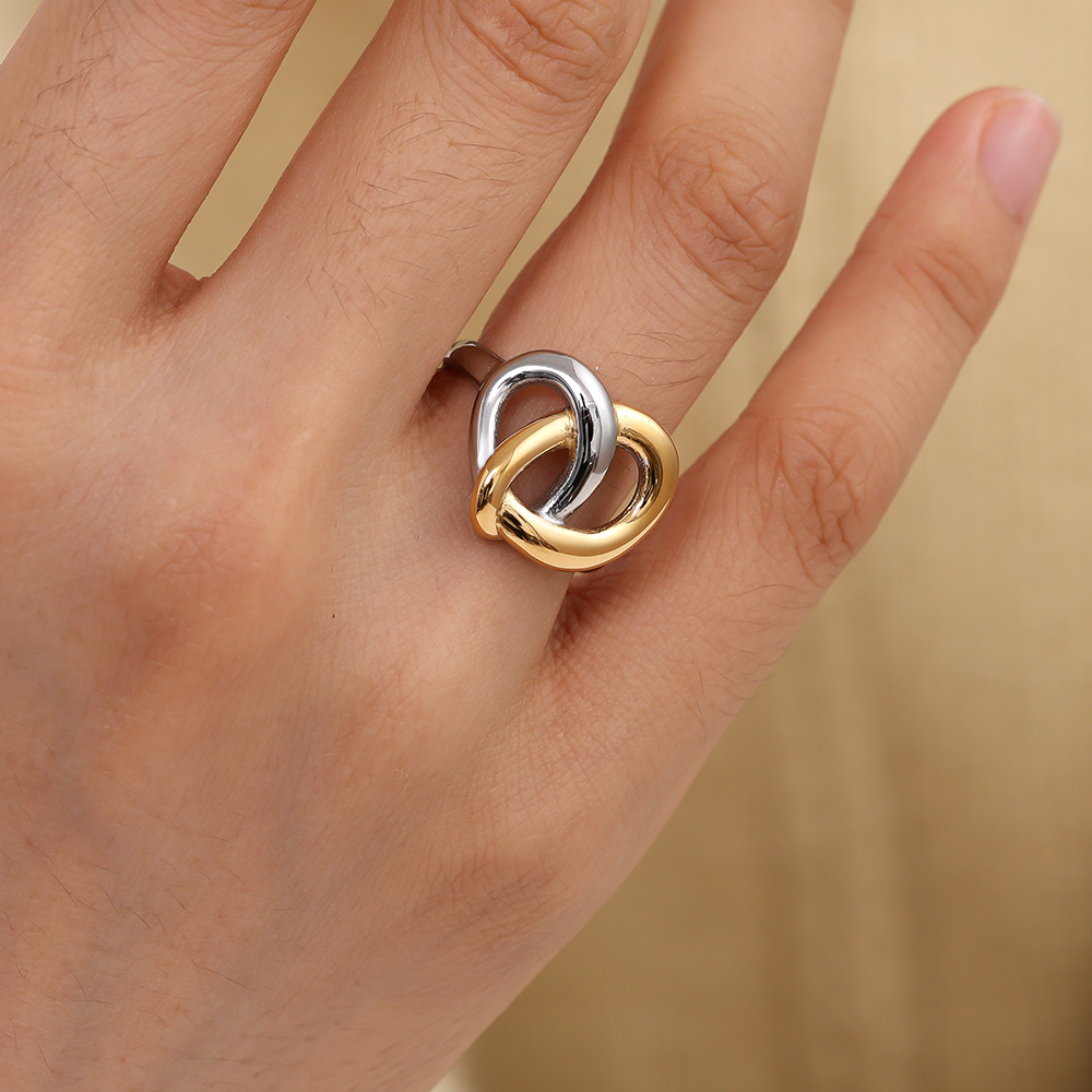 Gold And Silver Heart Edelstahl Ring           