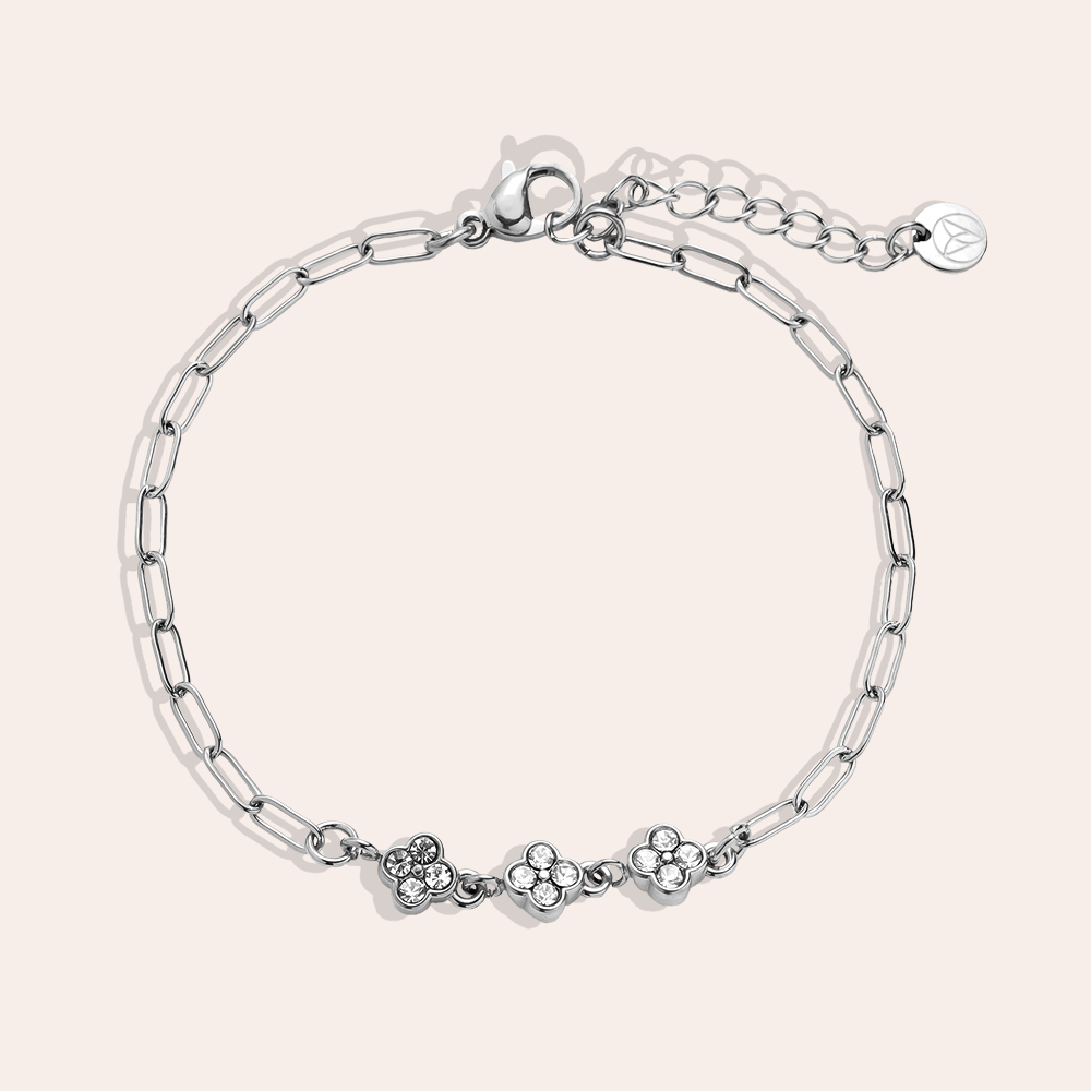 17cm Three Diamond Flowers Edelstahl Armband      