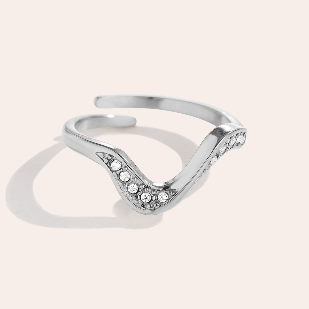 Verstellbarer Feiner Wellen Zirkonia Edelstahl Ring 