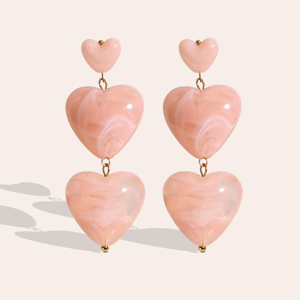 7cm Acrylic Three Hearts Edelstahl Ohrringe       