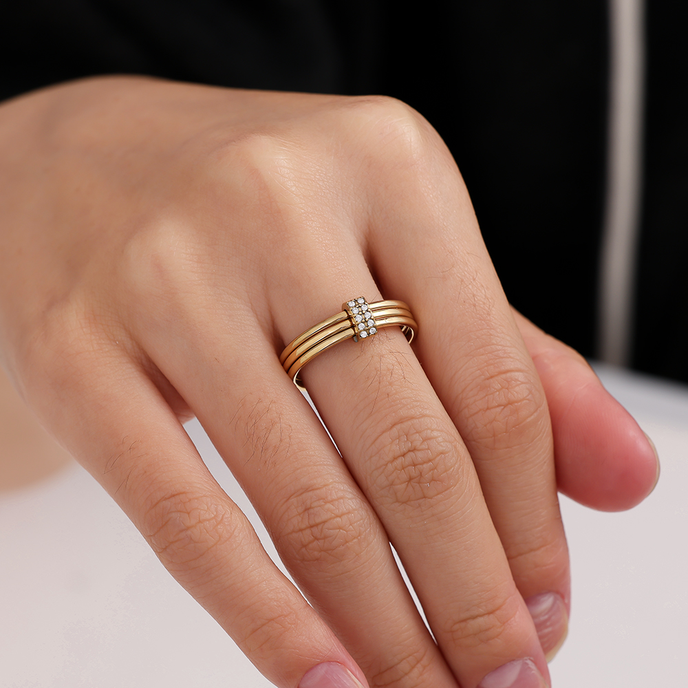  Three Simple Layer And Diamond Lock Ring Set Edelstahl Ring