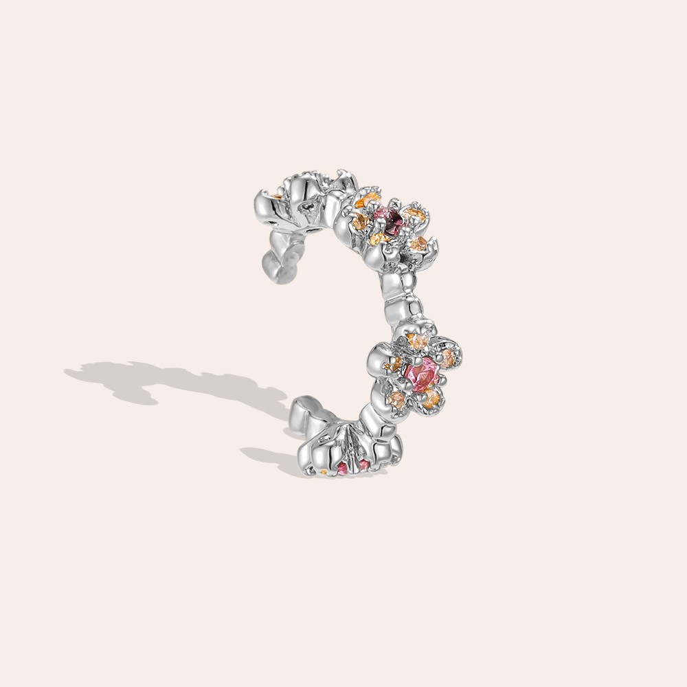 Vergoldete Ear-cuffs 15mm Zirkonia  Kleine Blumen