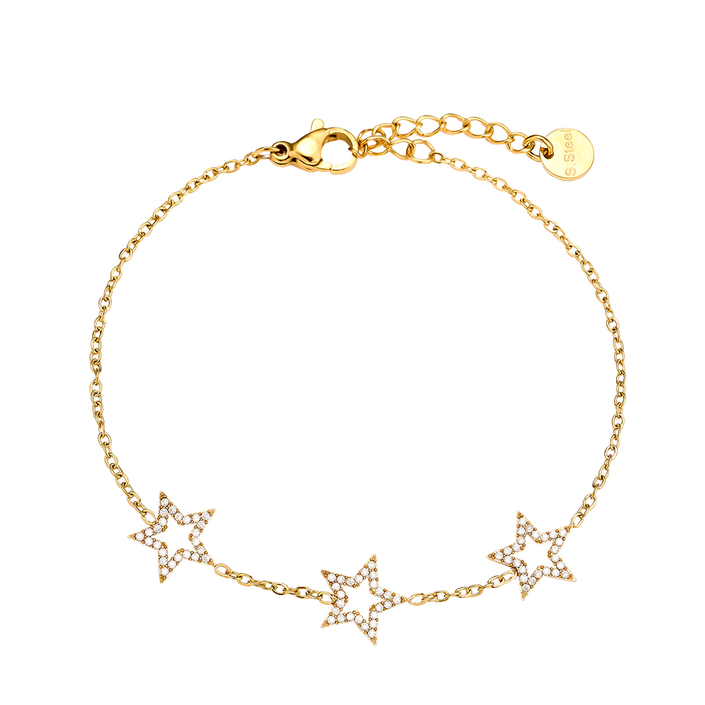 17cm Three Diamond Star Edelstahl Armkette