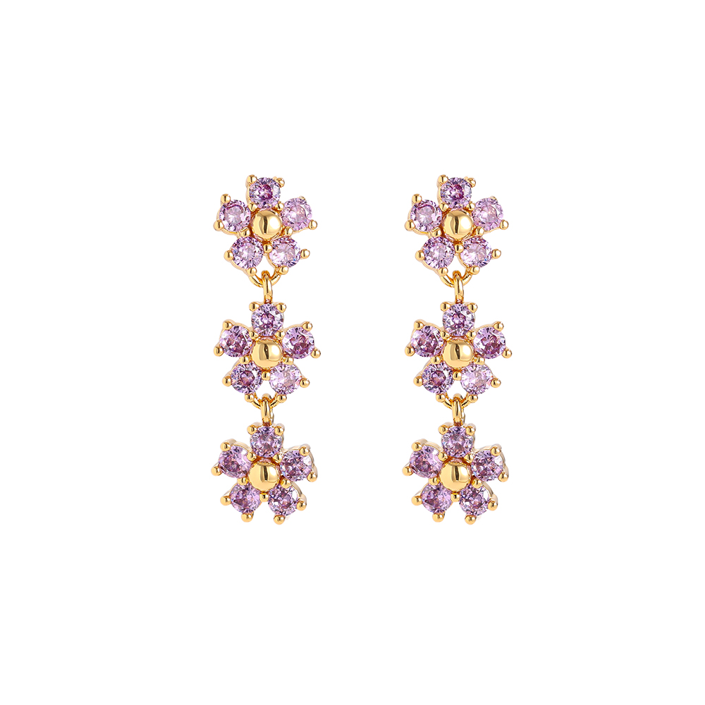 25mm Three Diamond Flowers Vergoldete Ohrringe 