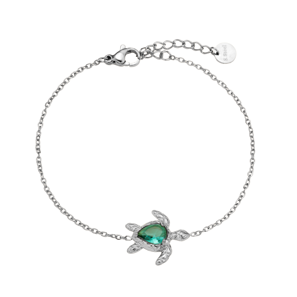 16cm Turtle And Green Diamond Stainless Steel Bracelet      