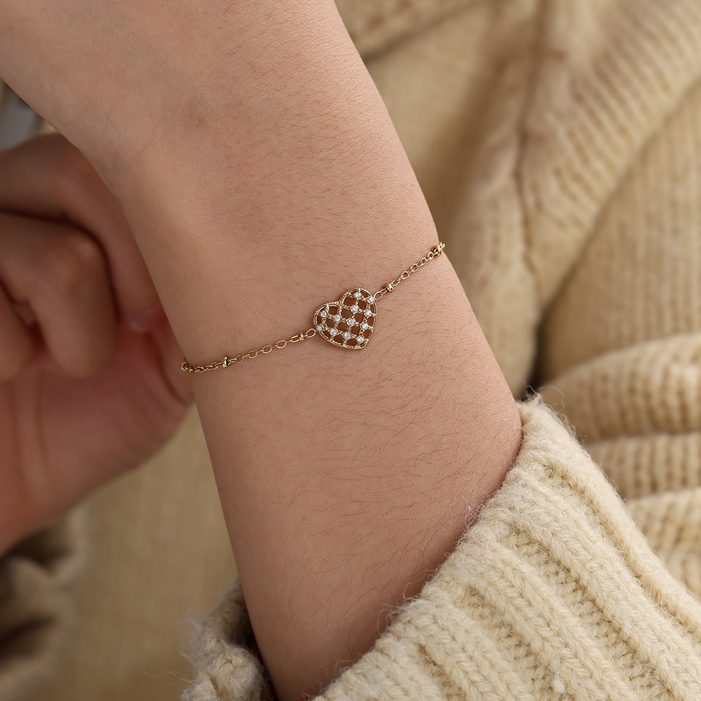 17cm Pretty Diamond Heart Edelstahl Armkette   