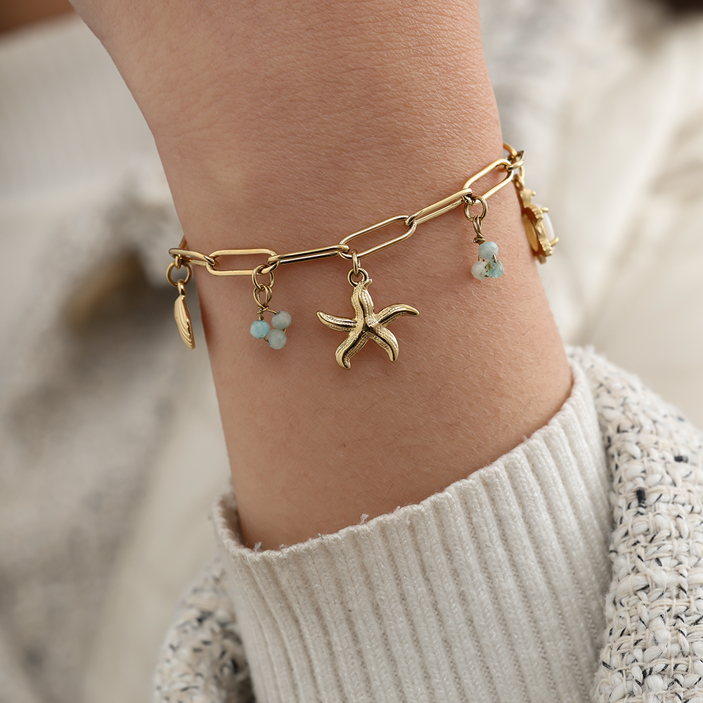 17cm Sea Life And Natural Stone Edelstahl Armband  