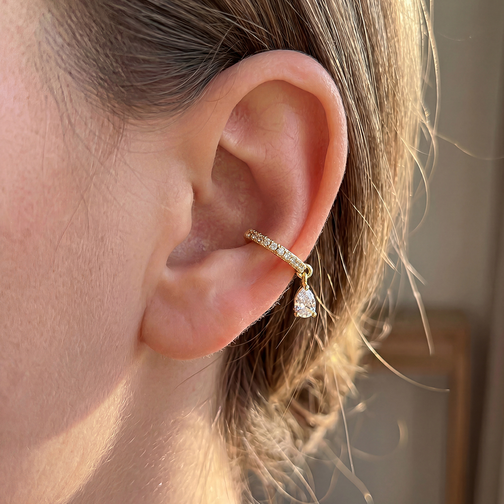 14mm tropfenförmiger Zirkonia Vergoldete Ear-cuffs     