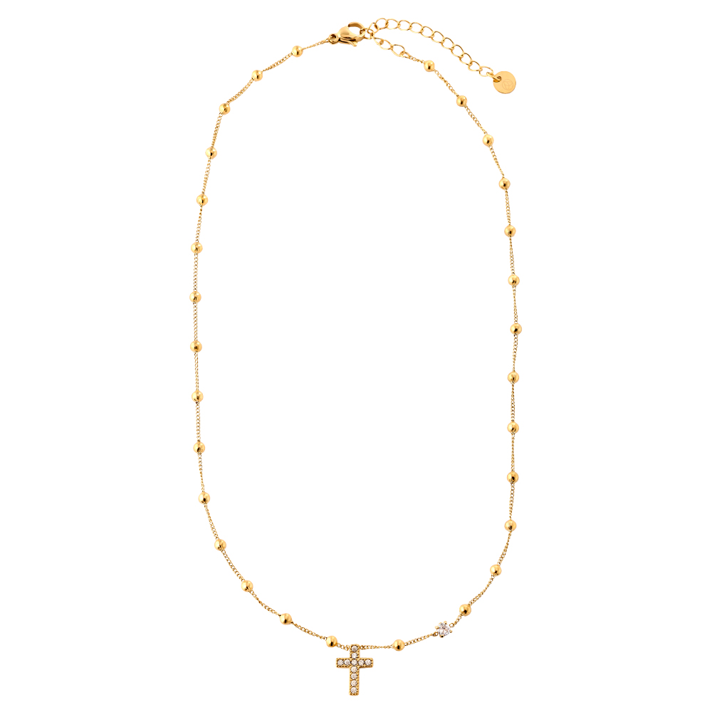 40cm Diamond Cross And Dots Edelstahl Halskette  