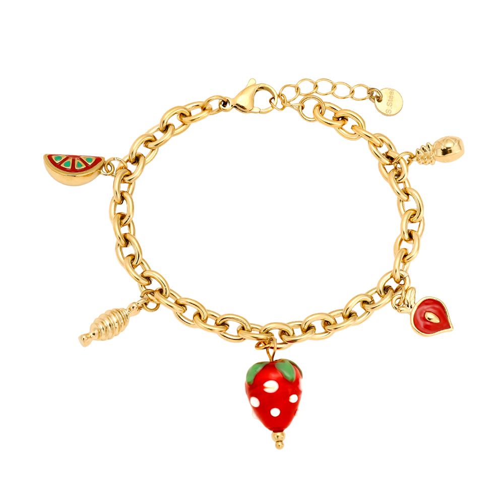 18cm Strawberry Heart Edelstahl Armband