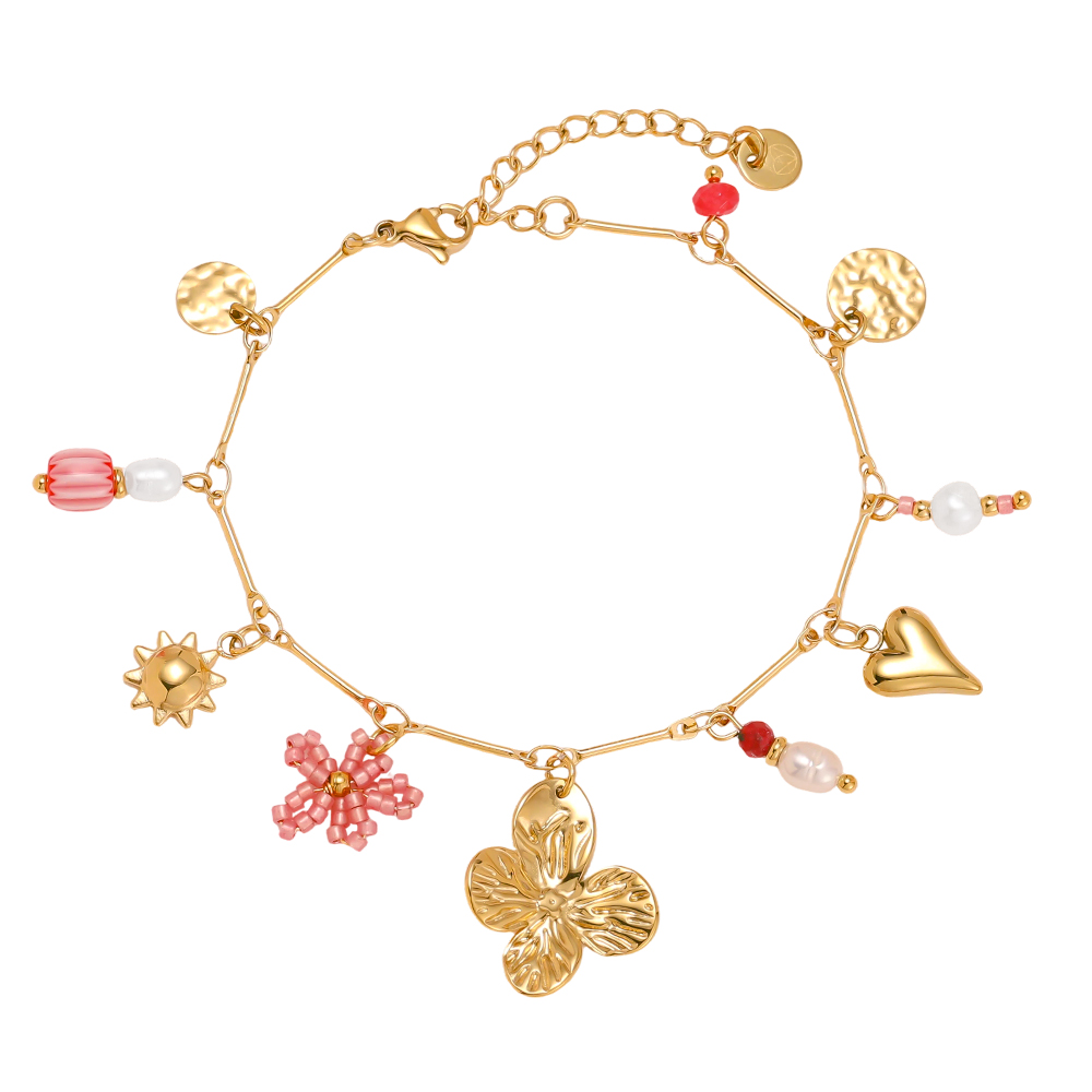 17cm Blume Herz und Sonne Edelstahl Armband    