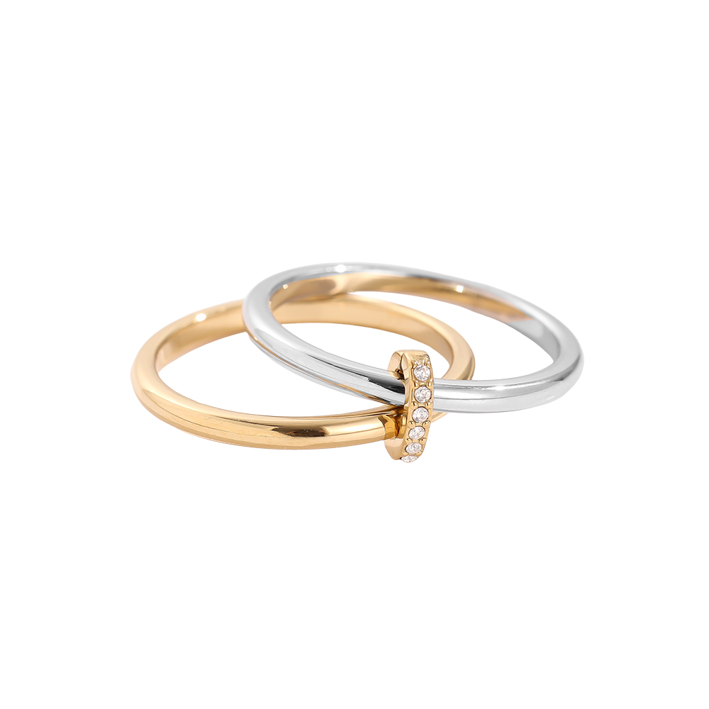Two Layer Gold And Silver Ring Set With Lock Edelstahl Ring        
