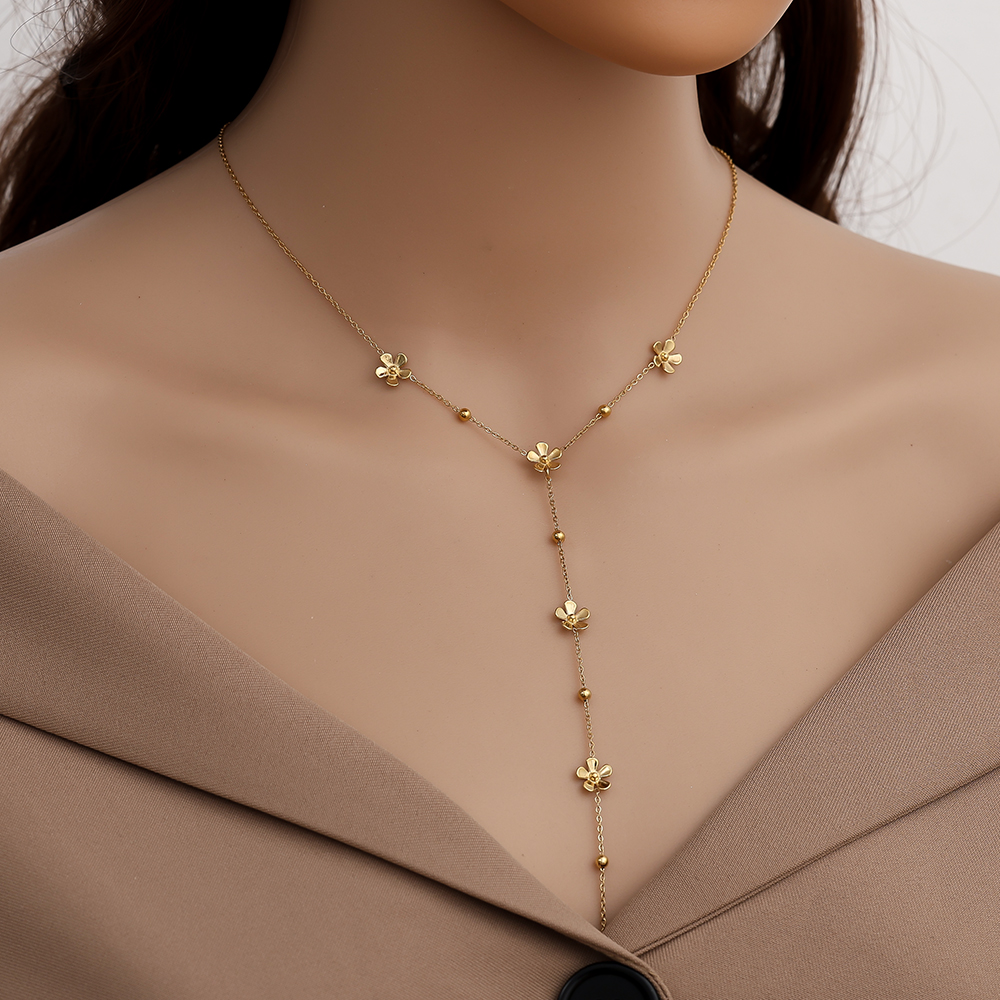 41cm Y-Kette mit Blumen Edelstahl Halskette   