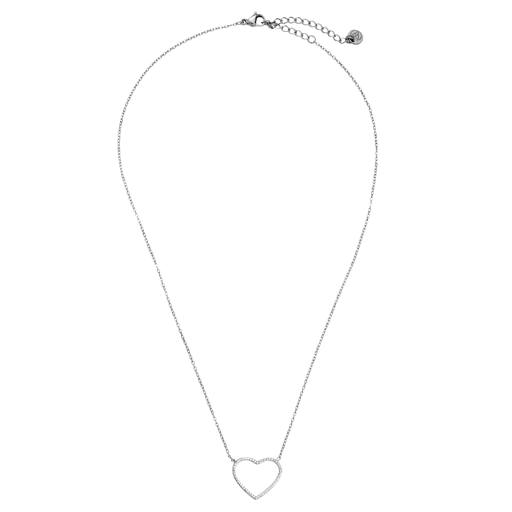 40cm Tiny Diamonds Hollow Heart Edelstahl Halskette      