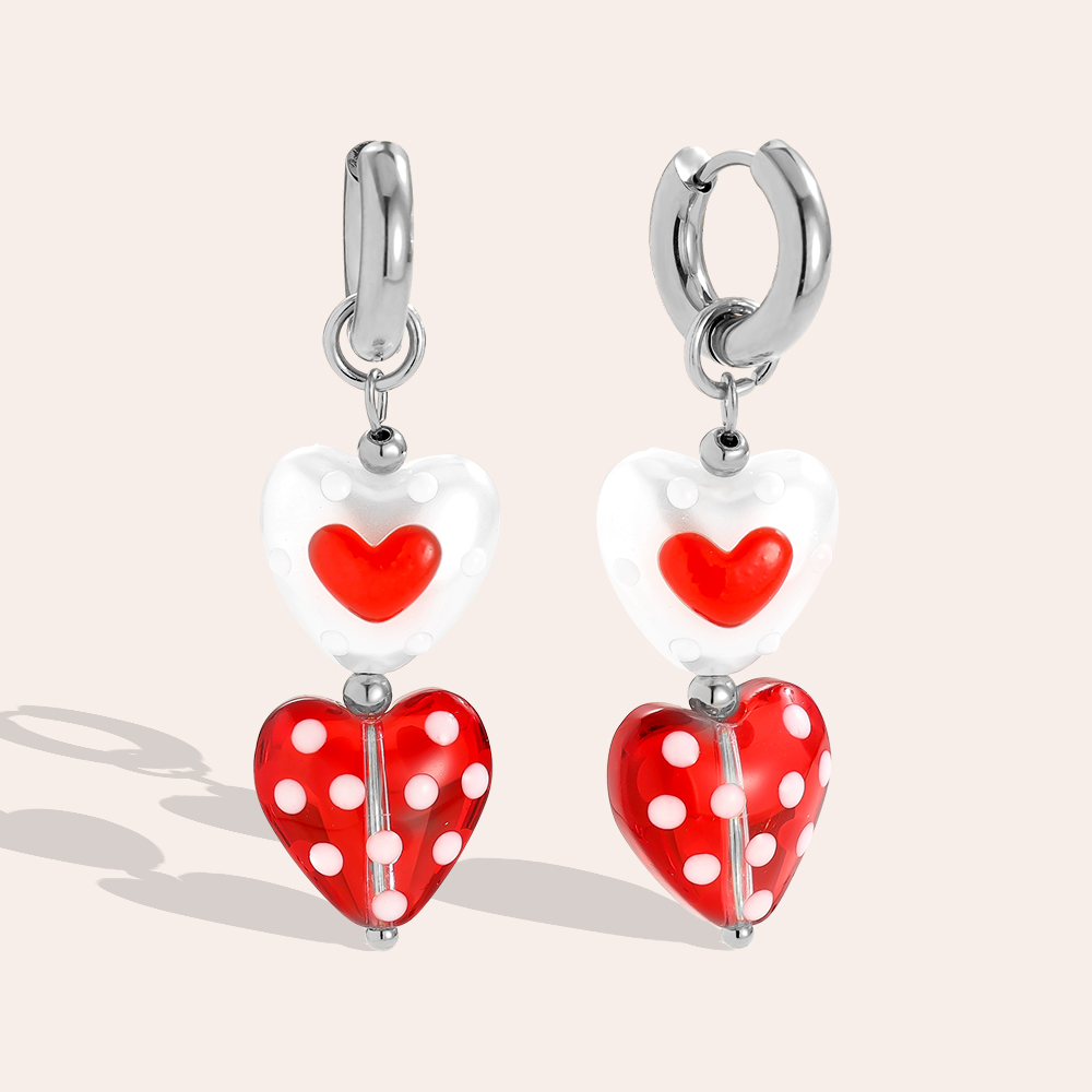 5*1.4cm Acrylic Red Heart Edelstahl Ohrringe   